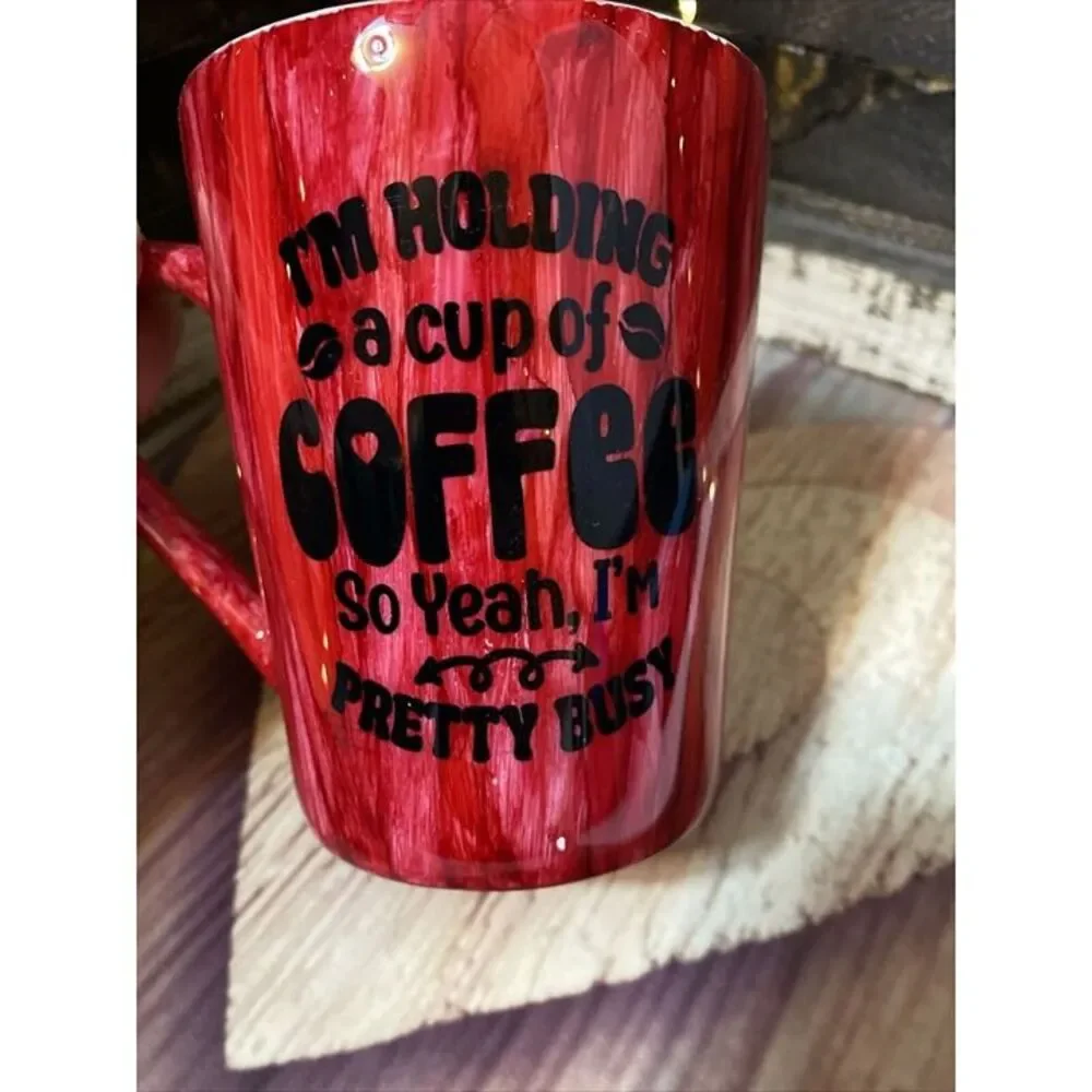 Red Wood Grain Coffee Tea Cup Mug Handmade Painted Epoxy Resin 4.5 X 3.5 in